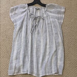Rails Blue and White Striped Tie-Neck Blouse